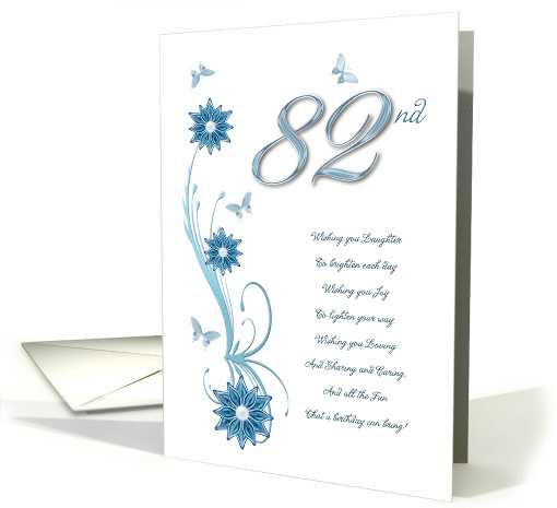 82nd Birthday with Flowers and Butterflies card (907601)