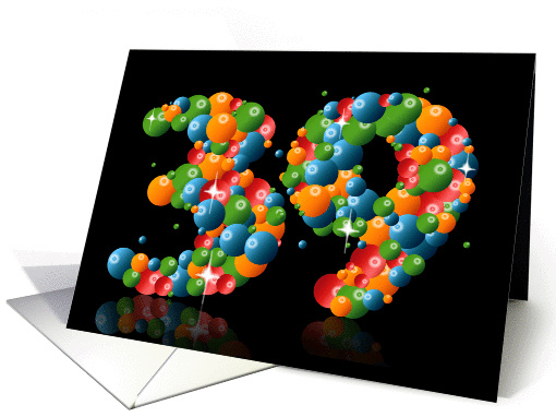 39th birthday with numbers formed from balls card (912019)