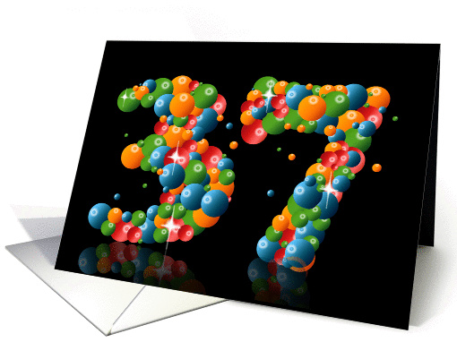 37th birthday with numbers formed from balls card (912021)