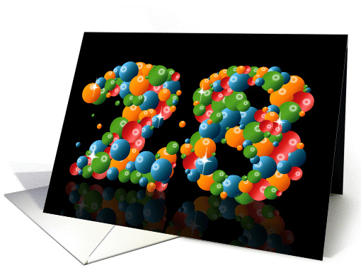 28th birthday with numbers formed from balls card (912030)