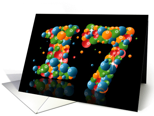 17th birthday party invitation with numbers formed from balls card