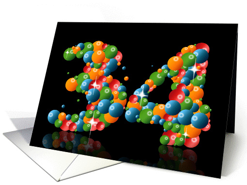 34th birthday party invitation with numbers formed from balls card