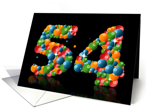 54th birthday party invitation with numbers formed from balls card
