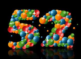 52nd birthday party invitation with numbers formed from balls