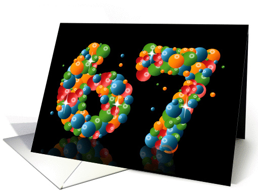 67th birthday party invitation with numbers formed from balls card