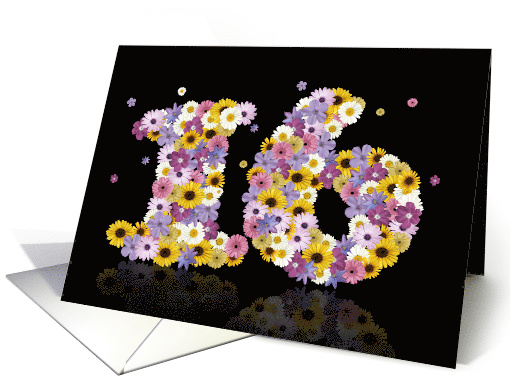 16th Birthday Flower Numbers card (915016)