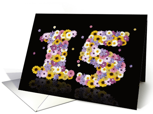 15th Birthday Flower Numbers card (915017)