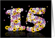 15th Birthday Flower Numbers card