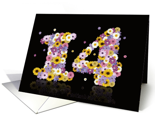 14th Birthday Flower Numbers card (915018)