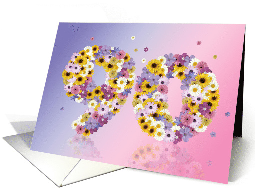 90th Birthday Flower Numbers card (915034)
