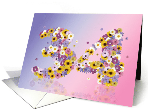 34th Birthday Flower Numbers card (915979)