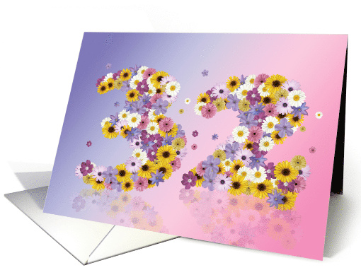 32nd Birthday Flower Numbers card (915981)