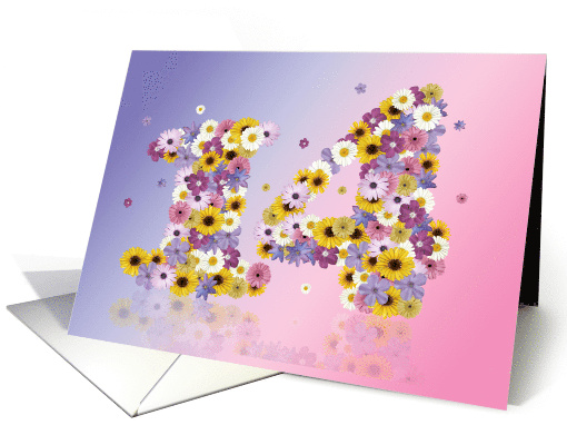 14th Birthday Flower Numbers card (916001)