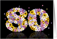 80th Birthday Party Invitation Flower Numbers card