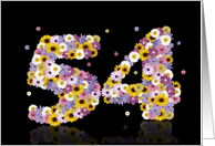 54th Birthday Party Invitation Flower Numbers card