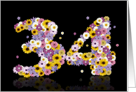 34th Birthday Party Invitation Flower Numbers card