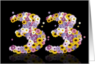 33rd Birthday Party Invitation Flower Numbers card