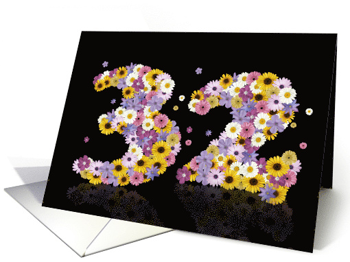 32nd Birthday Party Invitation Flower Numbers card (917666)