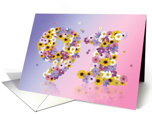 91st Birthday Party Invitation Flower Numbers card (919036)