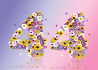 44th Birthday Party Invitation Flower Numbers