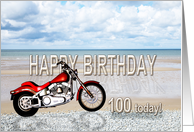 100th Birthday Motorbike on Beach card