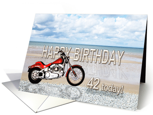 42nd Birthday, Motorbike on Beach card (940419)