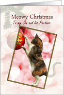 Son and Partner Meowy Christmas Cat card