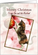 Son and Husband Meowy Christmas Cat card