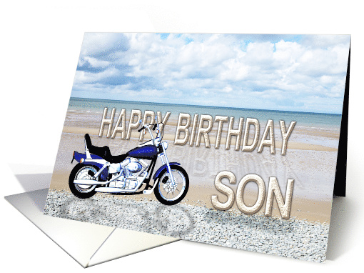 Son, Birthday, Motorbike on Beach card (942481)