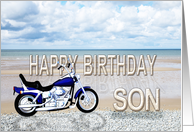 Son, Birthday, Motorbike on Beach card