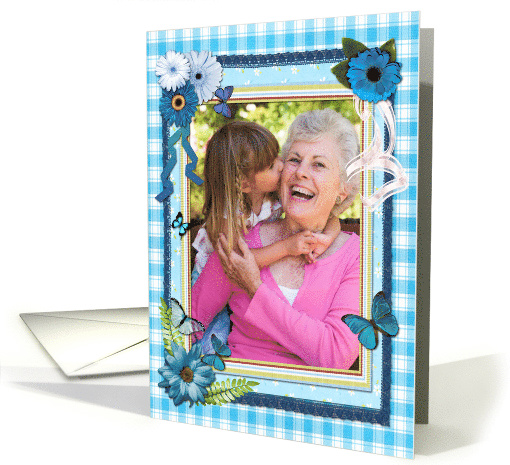 Photo card, Flowers and butterflies craft-look card (947551)