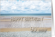 90th Birthday, Beach with 3D sand letters card