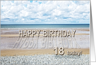 18th Birthday, Beach with 3D sand letters card
