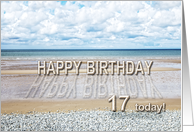 17th Birthday, Beach with 3D sand letters card