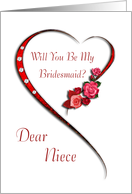 Niece, Swirling heart bridesmaid invitation card