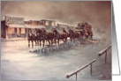 NIGHT STAGECOACH , horses, men, old west town card