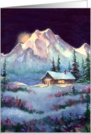 Winter Log Cabin & Mountains Sympathy card
