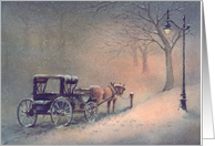 Winter Horse & Buggy Lamp Trees Night Thinking Of You card