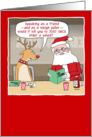 Funny Reindeer and Santa for Christmas card