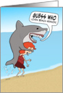 Funny Shark on Beach birthday card