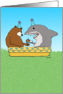 Funny Bear and Shark Pool Birthday card