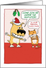 Funny Dog and Cat Mistletoe Christmas card