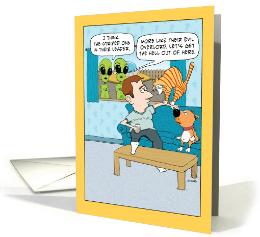 Funny Evil Cat Birthday with Two Aliens at Window card (1372716)