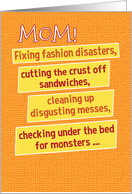 Funny Mother’s Day List of Chores For Mom from Kids card