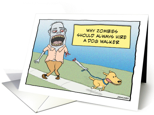 Funny Zombie Dog Walker Birthday card (1385848)