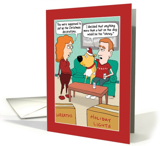 Funny Santa Hat on Dog Christmas card (1386076)