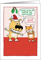 Funny Dog and Cat Mistletoe Christmas card