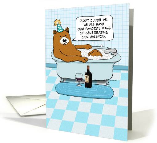 Funny Bear Relaxing in Bathtub Birthday card (1392362)