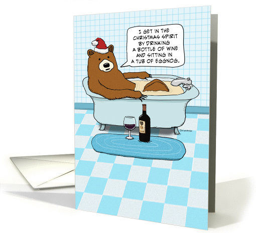 Funny Bear Drinking Wine in Bathtub Christmas card (1392364)