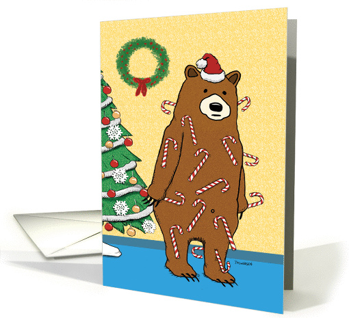 Funny Sticky Candy Cane Bear Christmas card (1453714)